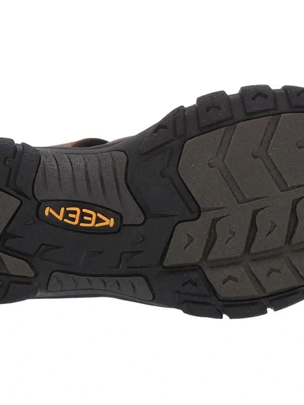 KEEN Brown Leather Outdoor Sandal with Black Sole and Yellow Accents